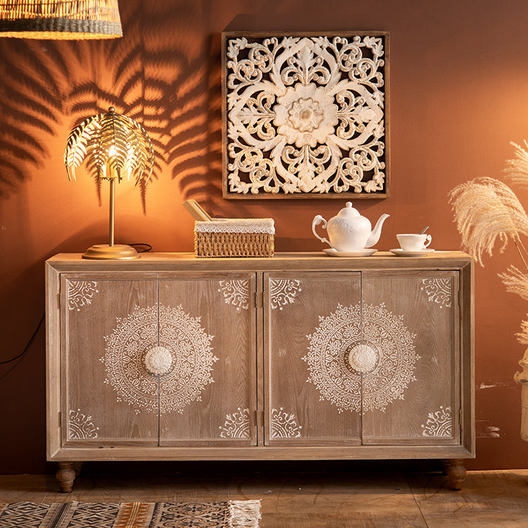 Contemporary Side Board Solid Wood Sideboard Cabinet with Doors for Dining Room