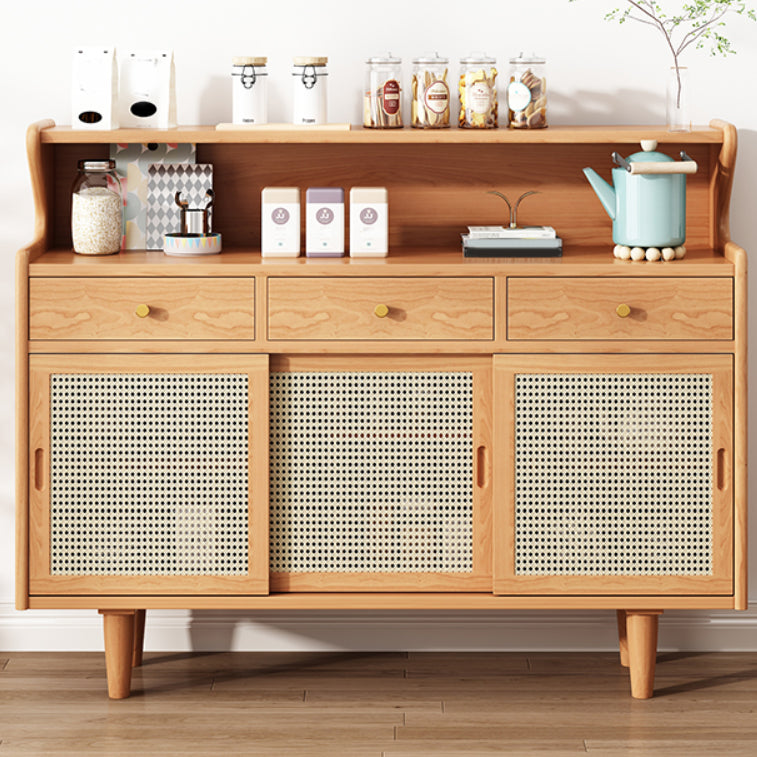 Modern Buffet Table Pine Sideboard Table with Doors for Dining Room