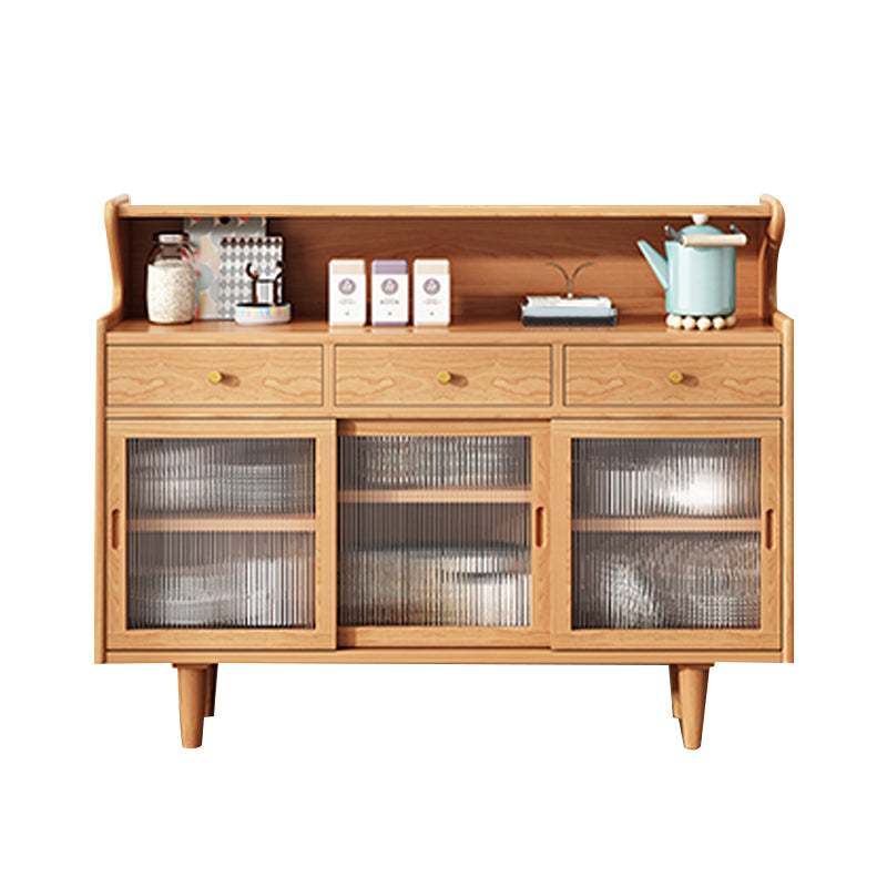 Modern Buffet Table Pine Sideboard Table with Doors for Dining Room