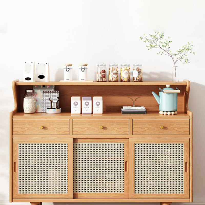 Modern Buffet Table Pine Sideboard Table with Doors for Dining Room