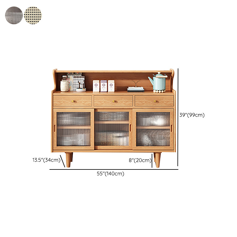 Modern Buffet Table Pine Sideboard Table with Doors for Dining Room