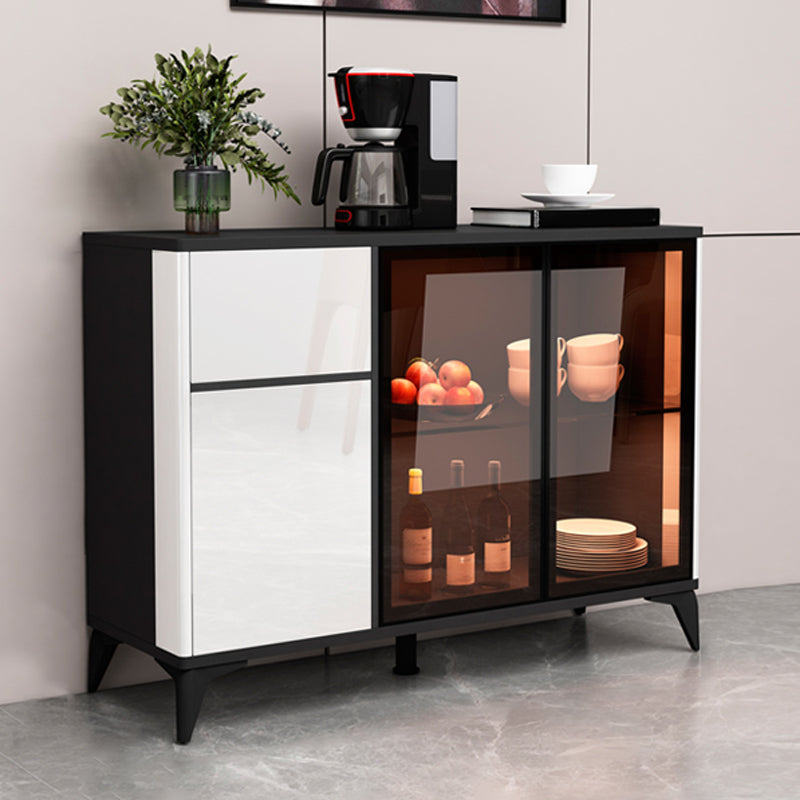 Contemporary Side Board Faux Wood Sideboard Cabinet with Lights for Kitchen