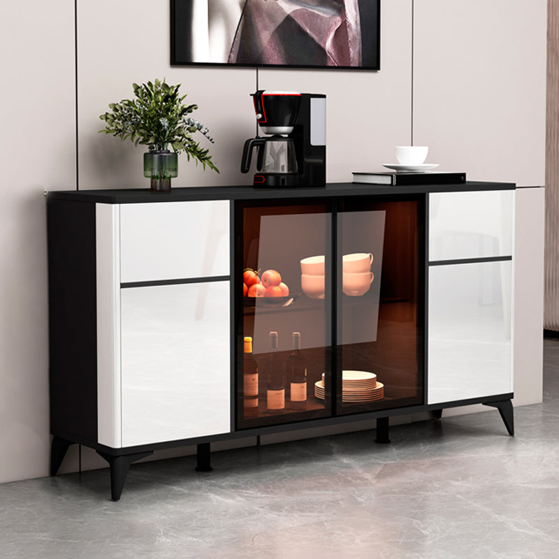 Contemporary Side Board Faux Wood Sideboard Cabinet with Lights for Kitchen