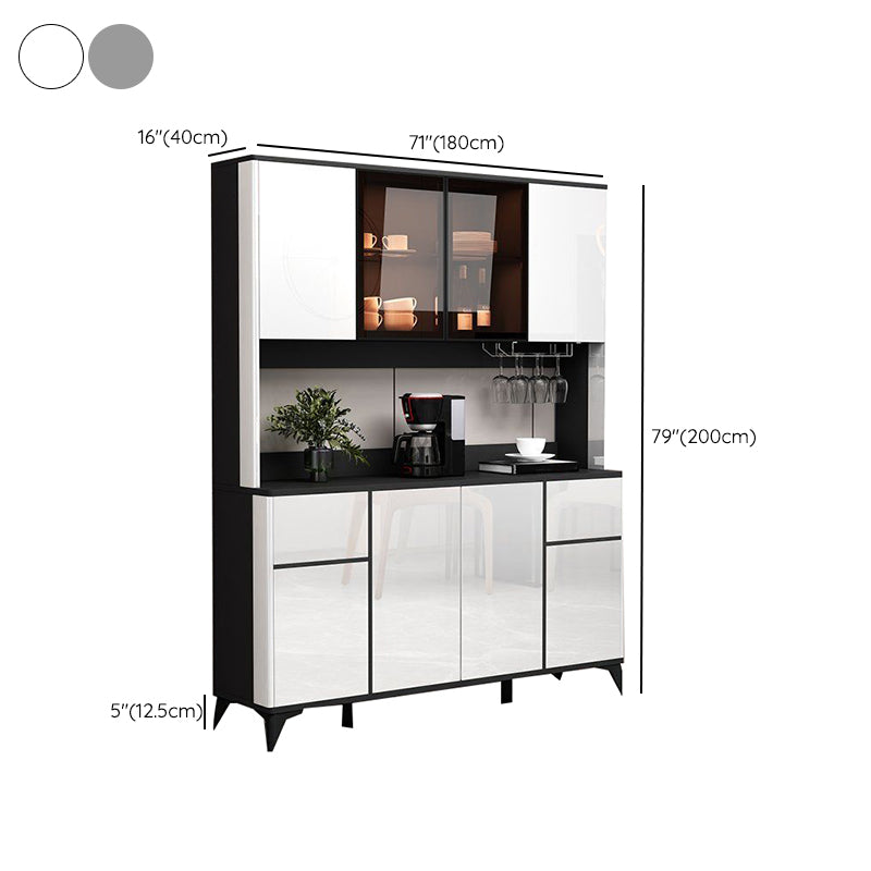 Contemporary Side Board Faux Wood Sideboard Cabinet with Lights for Kitchen
