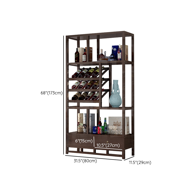 Traditional Brown Wine Rack Floor Wood Wine Bottle Rack for Living Room