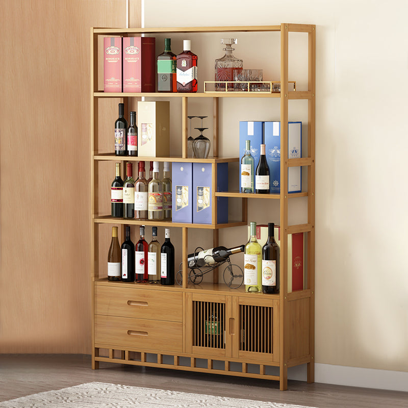 Floor Wine Rack Solid Wood Wine Bottle Rack with Shelves for Living Room