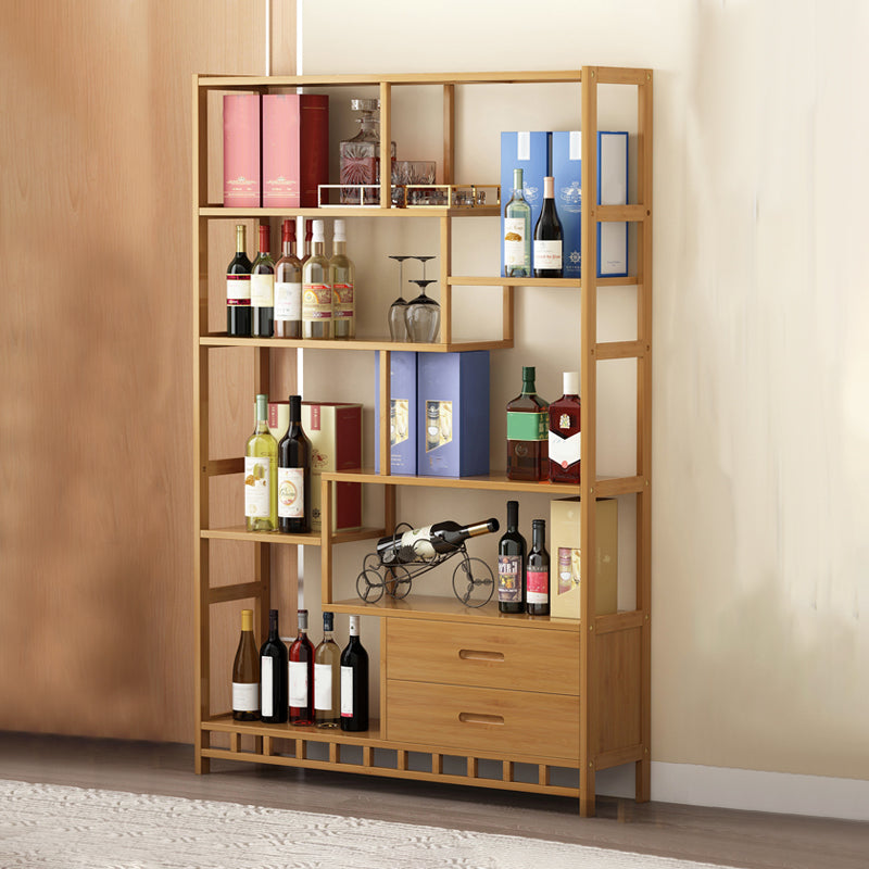 Floor Wine Rack Solid Wood Wine Bottle Rack with Shelves for Living Room