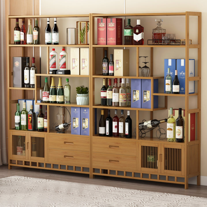 Floor Wine Rack Solid Wood Wine Bottle Rack with Shelves for Living Room