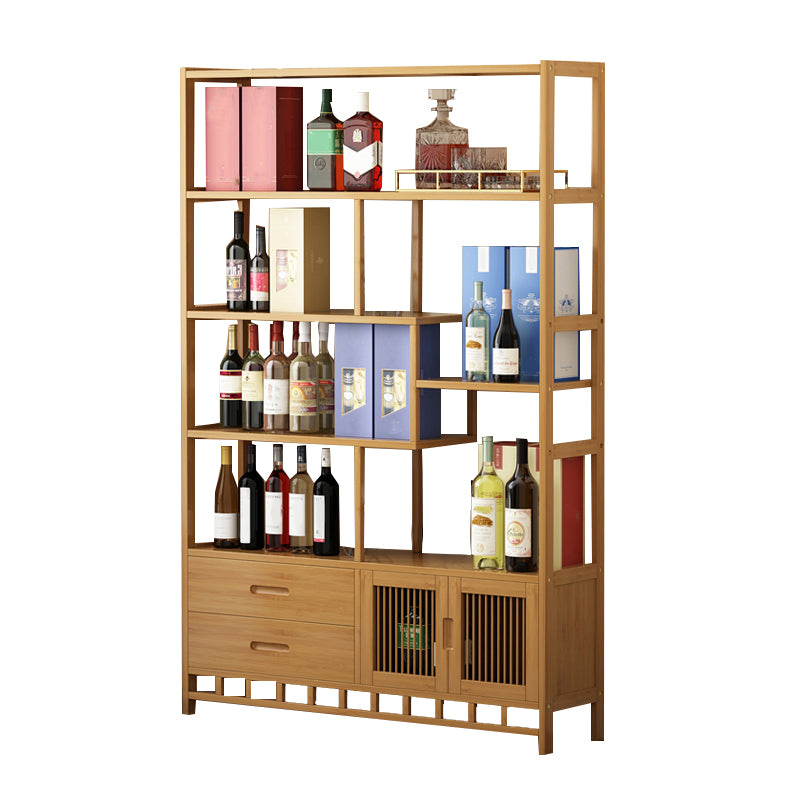 Floor Wine Rack Solid Wood Wine Bottle Rack with Shelves for Living Room