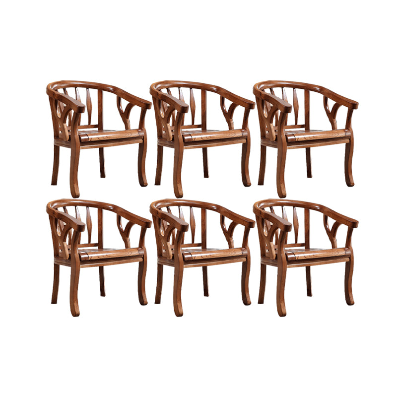 Indoor Dining Arm Chair Solid Wood Frame Dining Chair in Brown