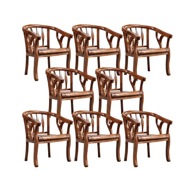 Indoor Dining Arm Chair Solid Wood Frame Dining Chair in Brown