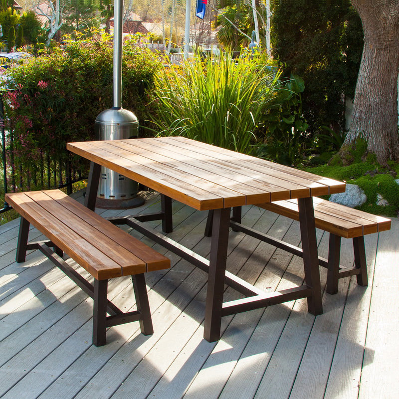 Rustic Style Picnic Table Set 1/3 Pcs Solid Wood Rectangular Picnic Table