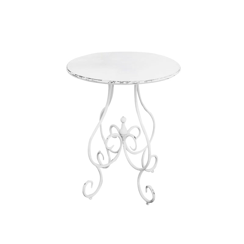 French Country Metal Side Table White Round Outdoor Patio Table