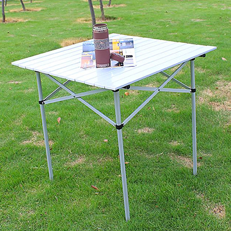 Contemporary Aluminum Frame Patio Table Square Silver Dining Table