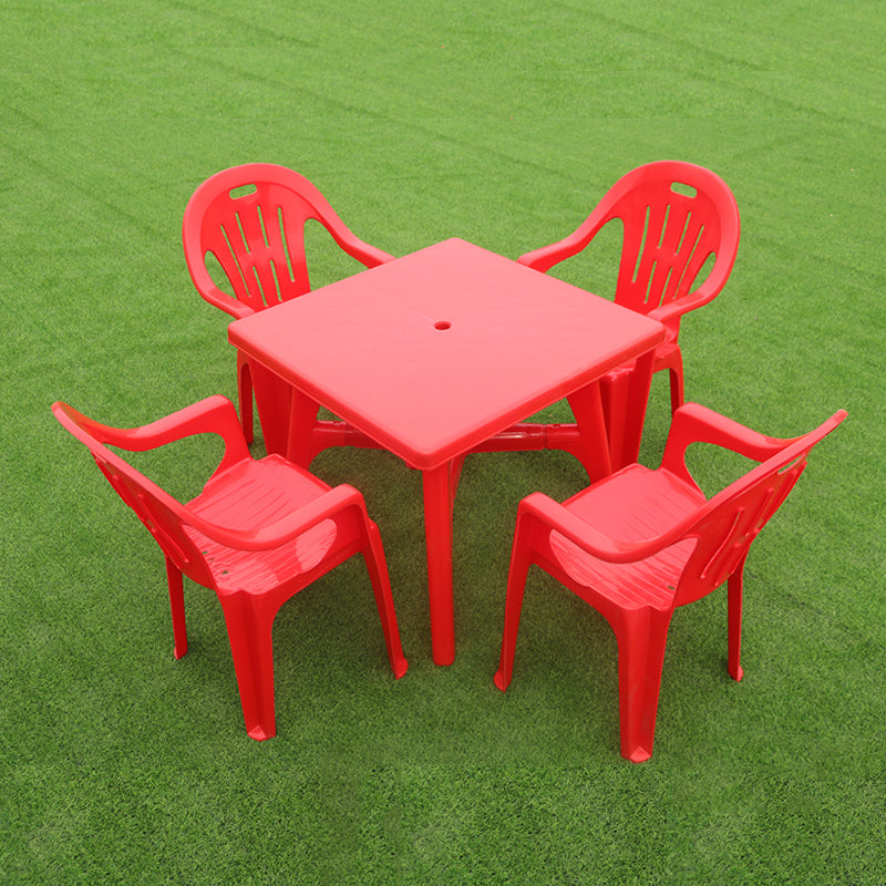 Contemporary Plastic Patio Table Outdoor Dining Table with Umbrella Hole