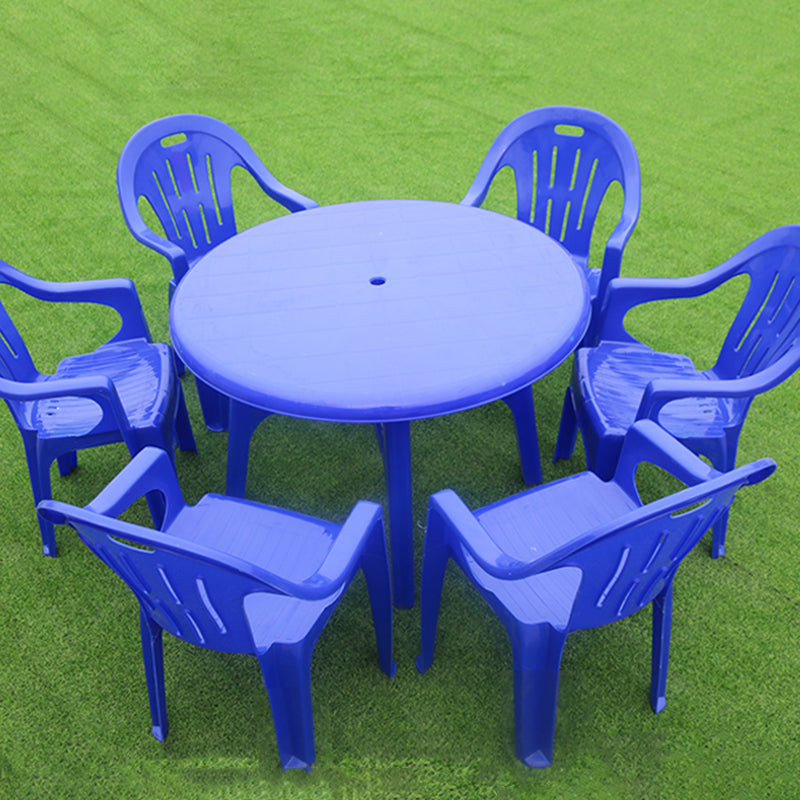 Contemporary Plastic Patio Table Outdoor Dining Table with Umbrella Hole