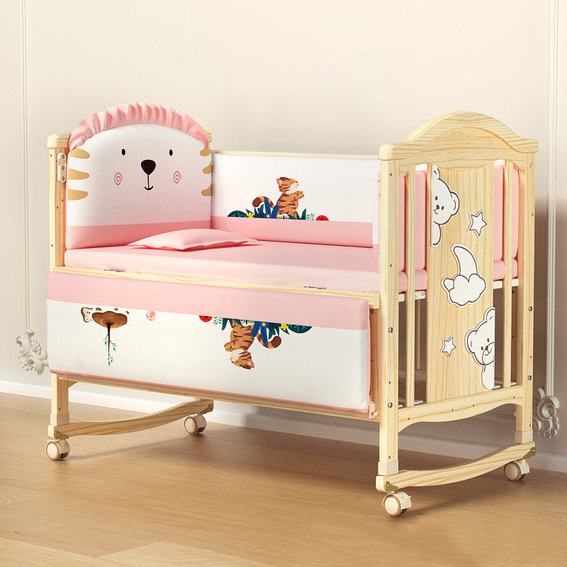 Color Matching Farmhouse Nursery Crib Wooden Storage Crib with Casters