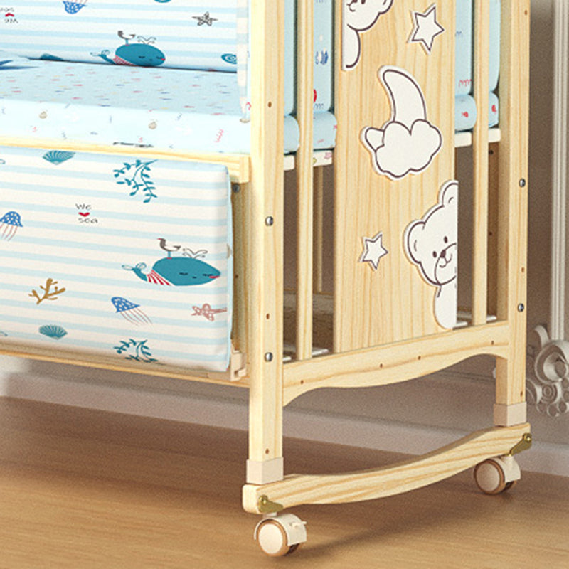 Color Matching Farmhouse Nursery Crib Wooden Storage Crib with Casters