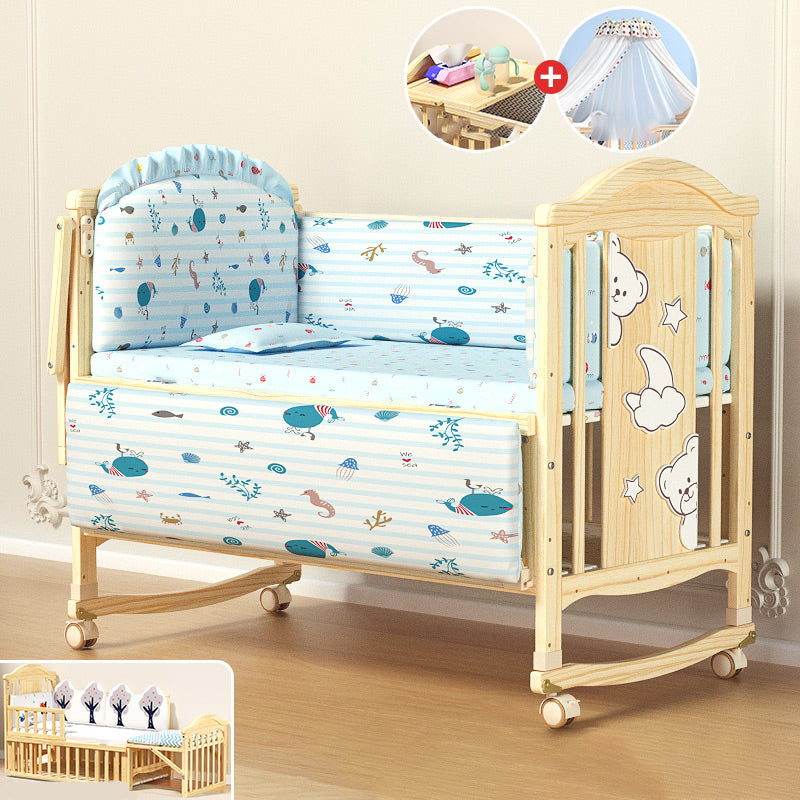 Color Matching Farmhouse Nursery Crib Wooden Storage Crib with Casters