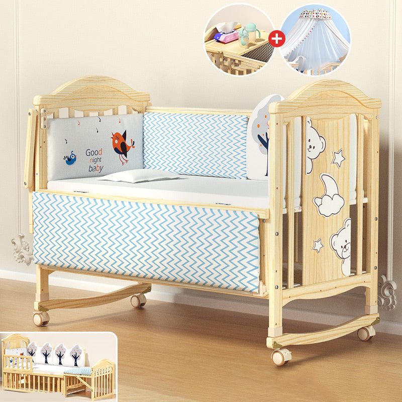 Color Matching Farmhouse Nursery Crib Wooden Storage Crib with Casters