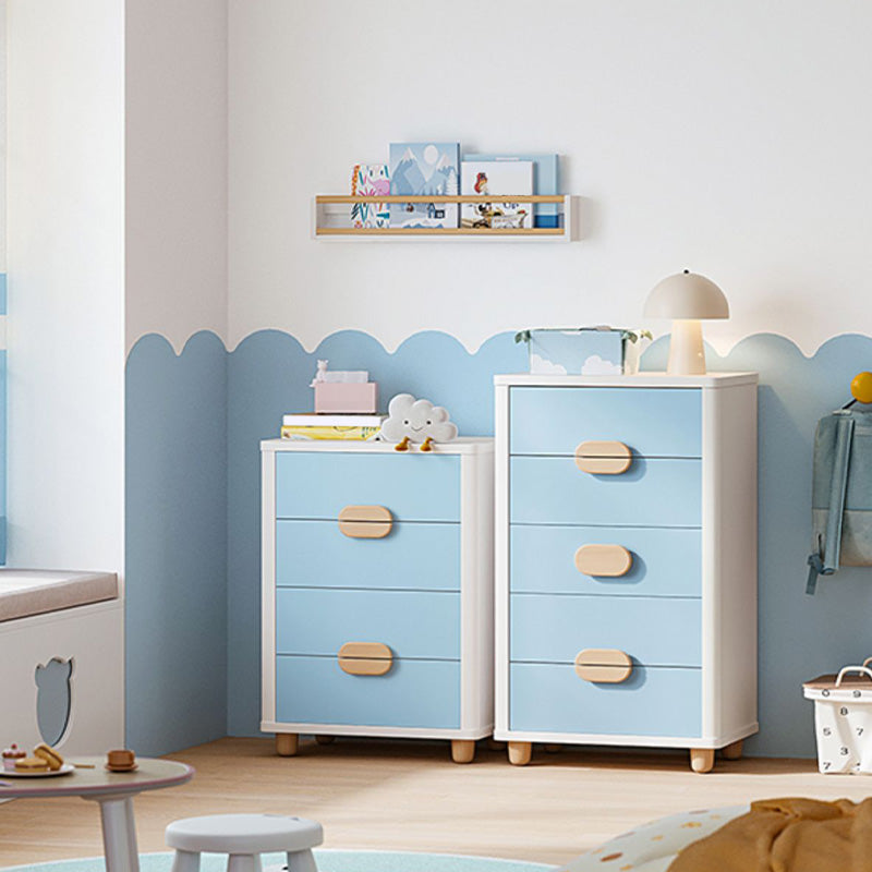 Blue Scandinavian Baby Dresser Vertical Wooden Kids Furniture