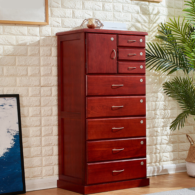 Wooden Wine Red Baby Dresser 8 Drawers Vertical Scandinavian Baby Dresser