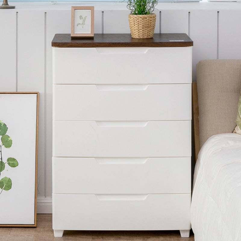 Vertical White Baby Dresser Scandinavian 5 Drawers Plastic Kids Furniture