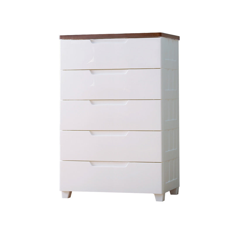 Vertical White Baby Dresser Scandinavian 5 Drawers Plastic Kids Furniture