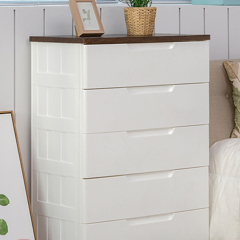 Vertical White Baby Dresser Scandinavian 5 Drawers Plastic Kids Furniture