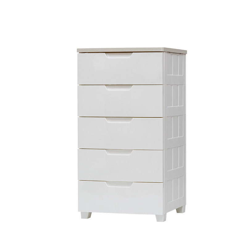 Vertical White Baby Dresser Scandinavian 5 Drawers Plastic Kids Furniture