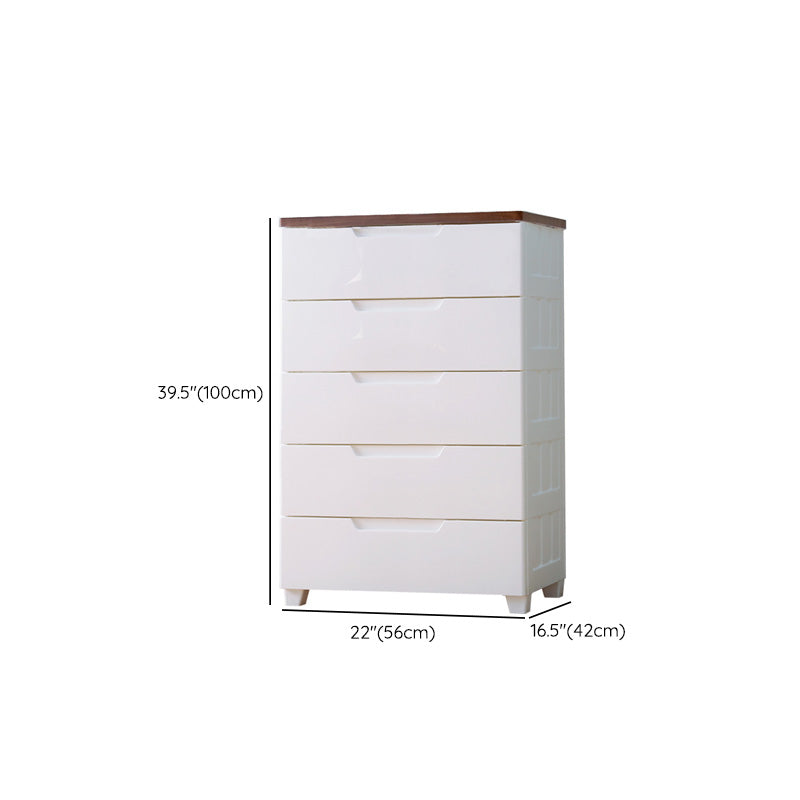 Vertical White Baby Dresser Scandinavian 5 Drawers Plastic Kids Furniture