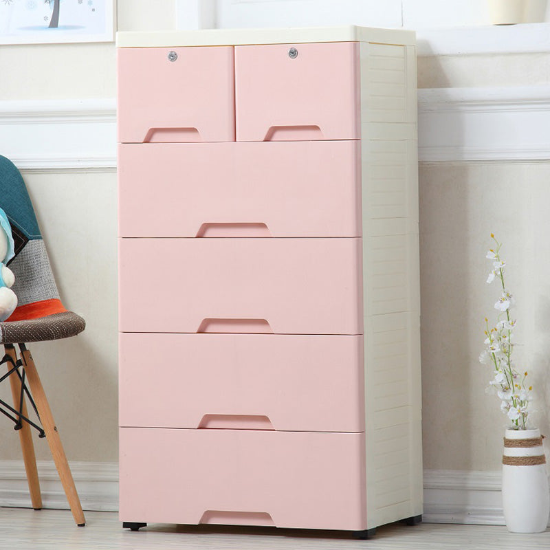 Plastic 5 Drawers Kids Furniture Pink Scandinavian Dresser for Kids