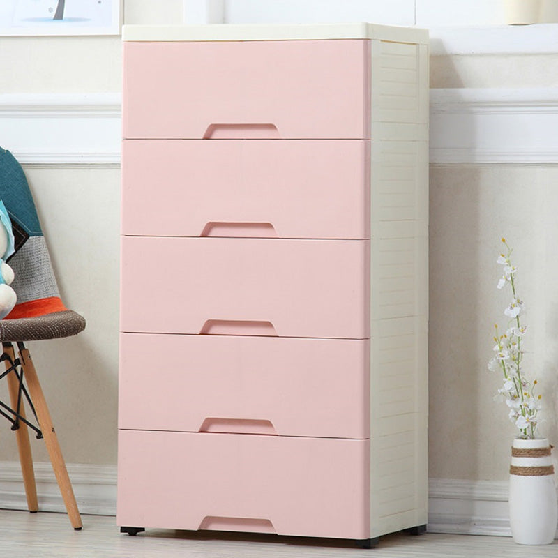 Plastic 5 Drawers Kids Furniture Pink Scandinavian Dresser for Kids