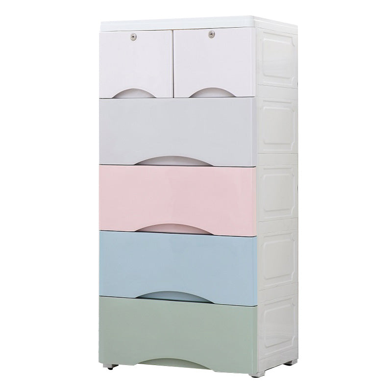 Plastic 5 Drawers Kids Furniture Pink Scandinavian Dresser for Kids