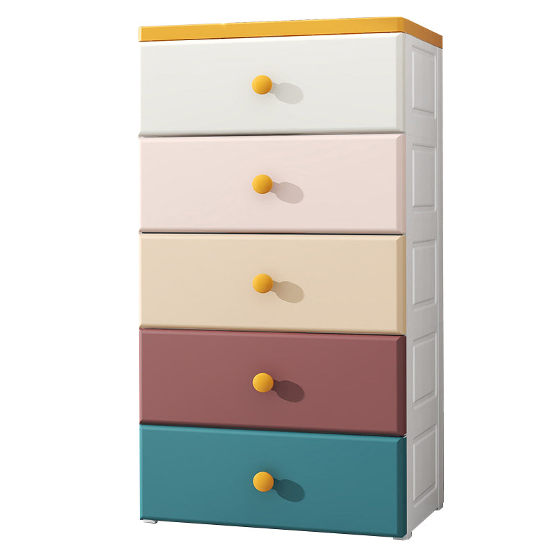 Northern European Vertical Kids Nightstand 5 Drawers Plastic Nursery Dresser for Home