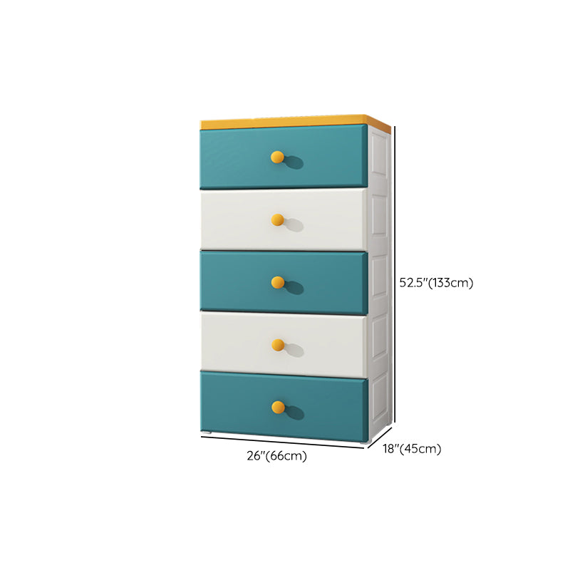 Northern European Vertical Kids Nightstand 5 Drawers Plastic Nursery Dresser for Home