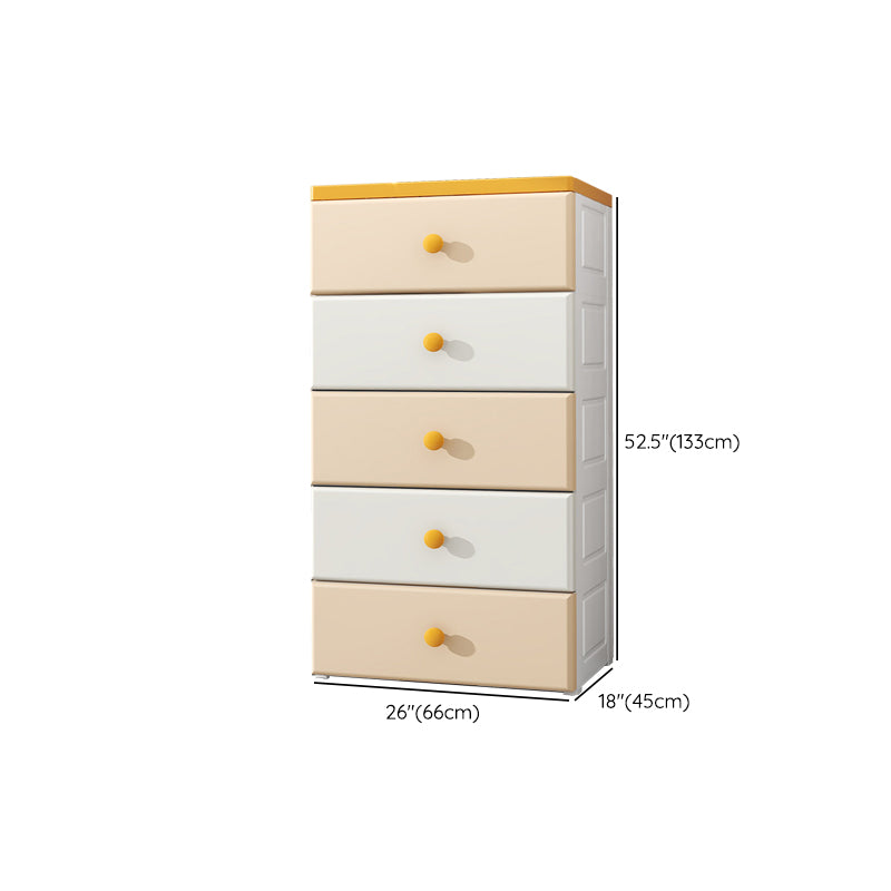 Northern European Vertical Kids Nightstand 5 Drawers Plastic Nursery Dresser for Home