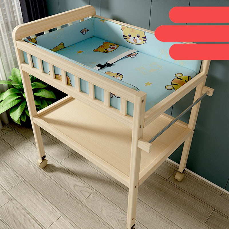 Wooden Shelf Baby Changing Table with Pad, Flat Top 2-in-1 Changing Table with Storage