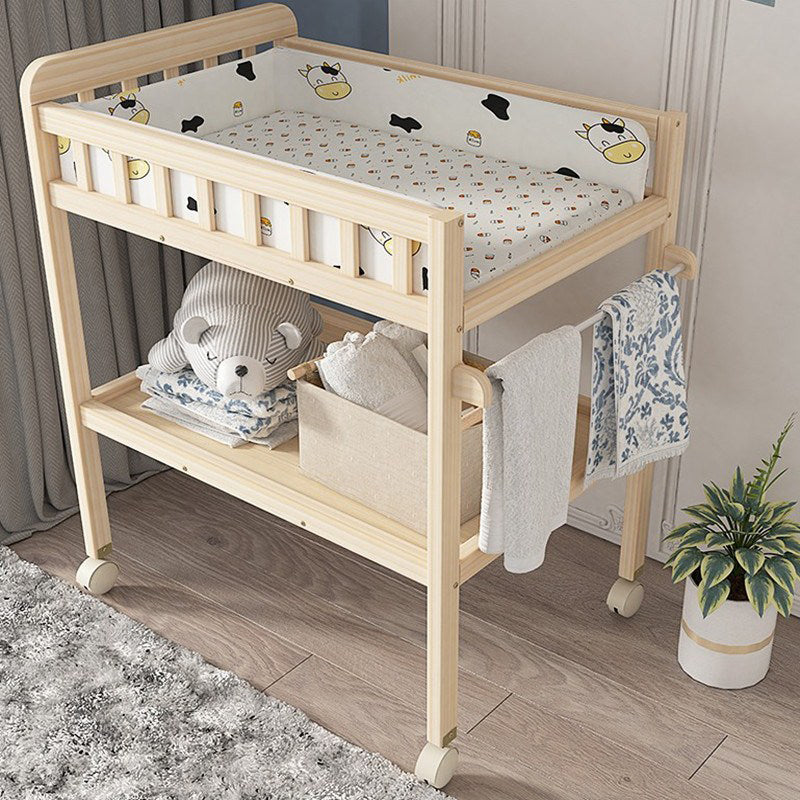 Wooden Shelf Baby Changing Table with Pad, Flat Top 2-in-1 Changing Table with Storage