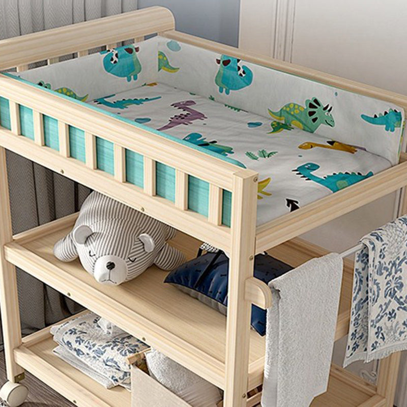 Wooden Shelf Baby Changing Table with Pad, Flat Top 2-in-1 Changing Table with Storage