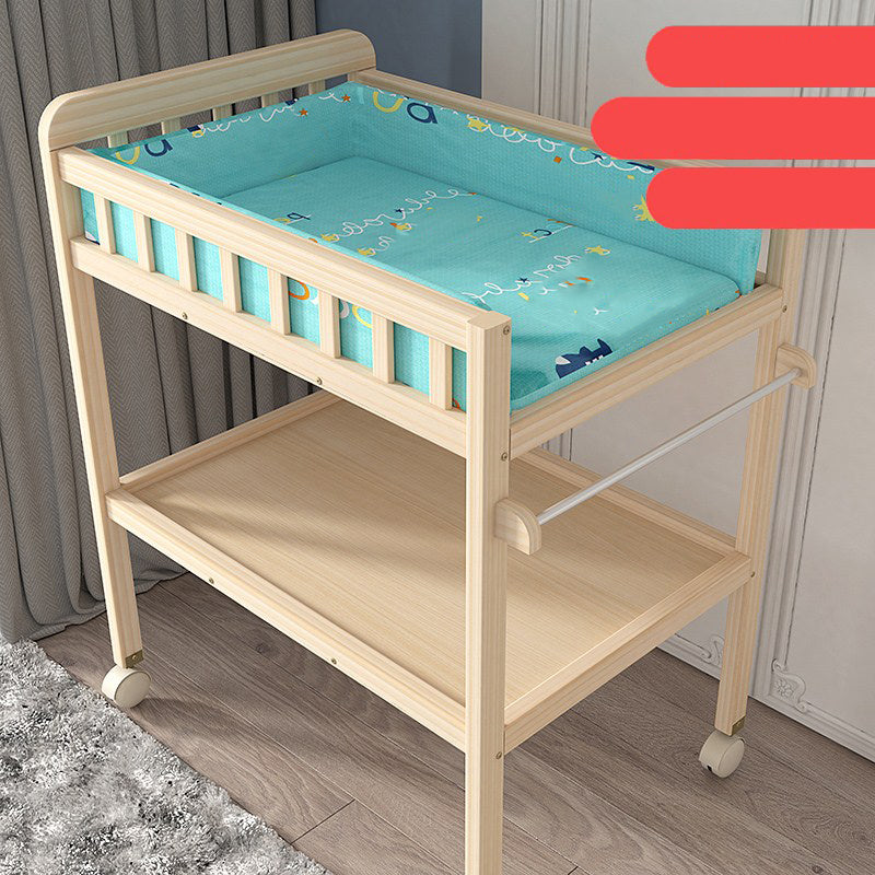 Wooden Shelf Baby Changing Table with Pad, Flat Top 2-in-1 Changing Table with Storage