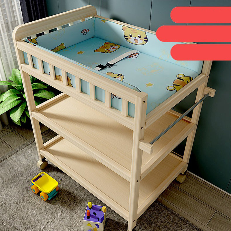 Wooden Shelf Baby Changing Table with Pad, Flat Top 2-in-1 Changing Table with Storage