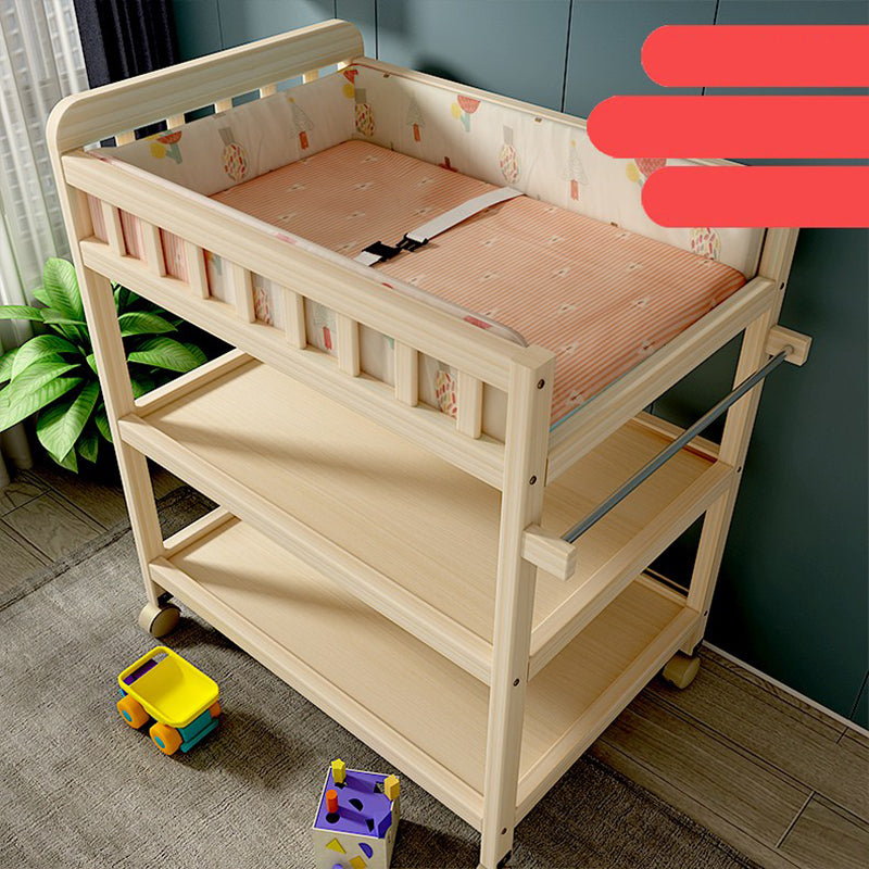 Wooden Shelf Baby Changing Table with Pad, Flat Top 2-in-1 Changing Table with Storage