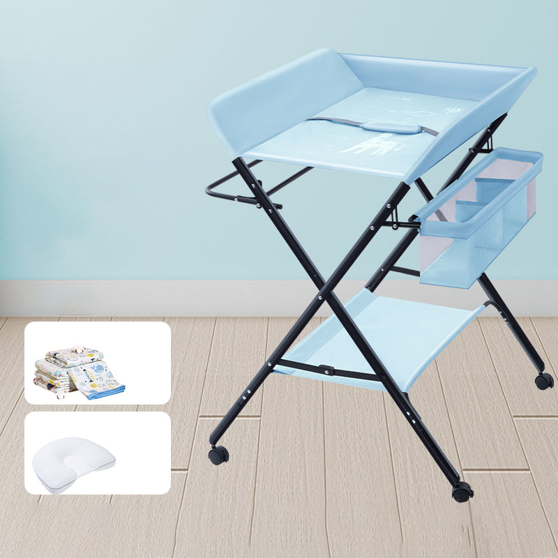 Folding Baby Changing Table Basket Portable Changing Table with Pad