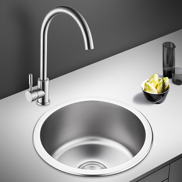 Round Single Bowl Kitchen Sink Stainless Steel Sink with Drain Strainer Kit