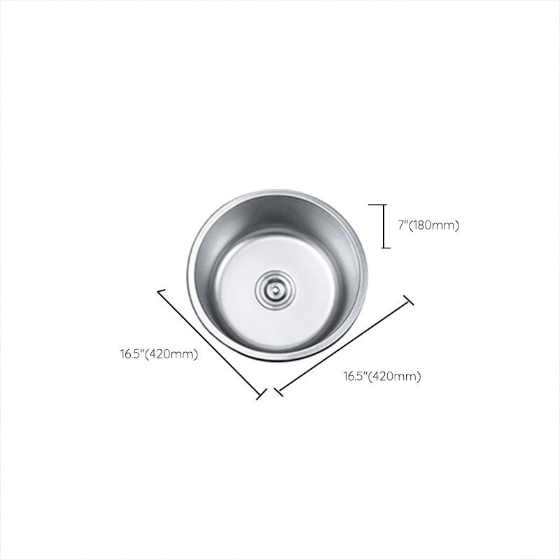 Round Single Bowl Kitchen Sink Stainless Steel Sink with Drain Strainer Kit