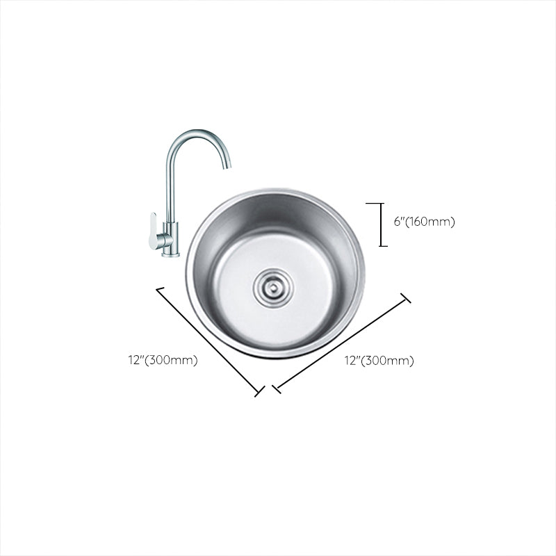 Round Single Bowl Kitchen Sink Stainless Steel Sink with Drain Strainer Kit