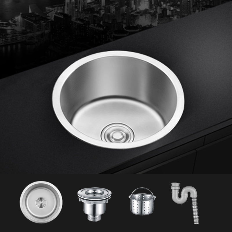 Contemporary Single Bowl Kitchen Sink Round Stainless Steel Sink with Drain Strainer Kit