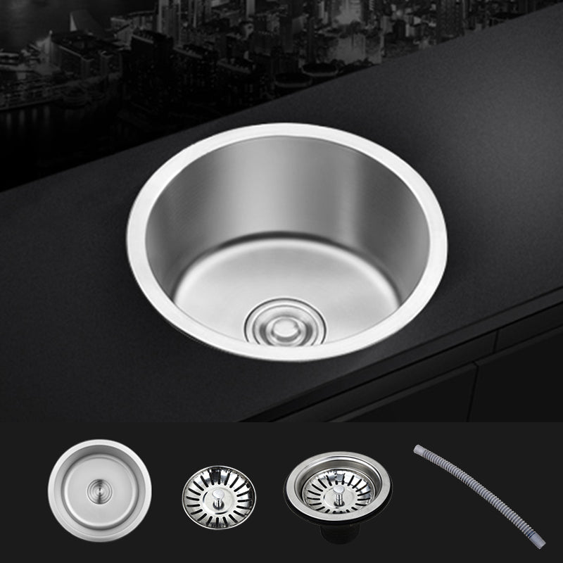 Contemporary Single Bowl Kitchen Sink Round Stainless Steel Sink with Drain Strainer Kit