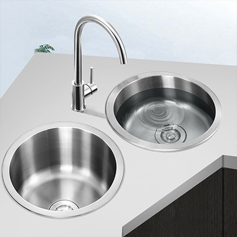 Contemporary Single Bowl Kitchen Sink Round Stainless Steel Sink with Drain Strainer Kit